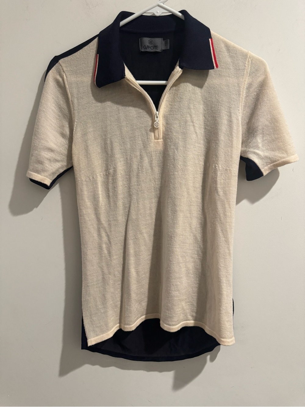 G/Fore Knit Polo 1/4 Zip Golf Shirt Cream Navy Blue Womens Size Small
